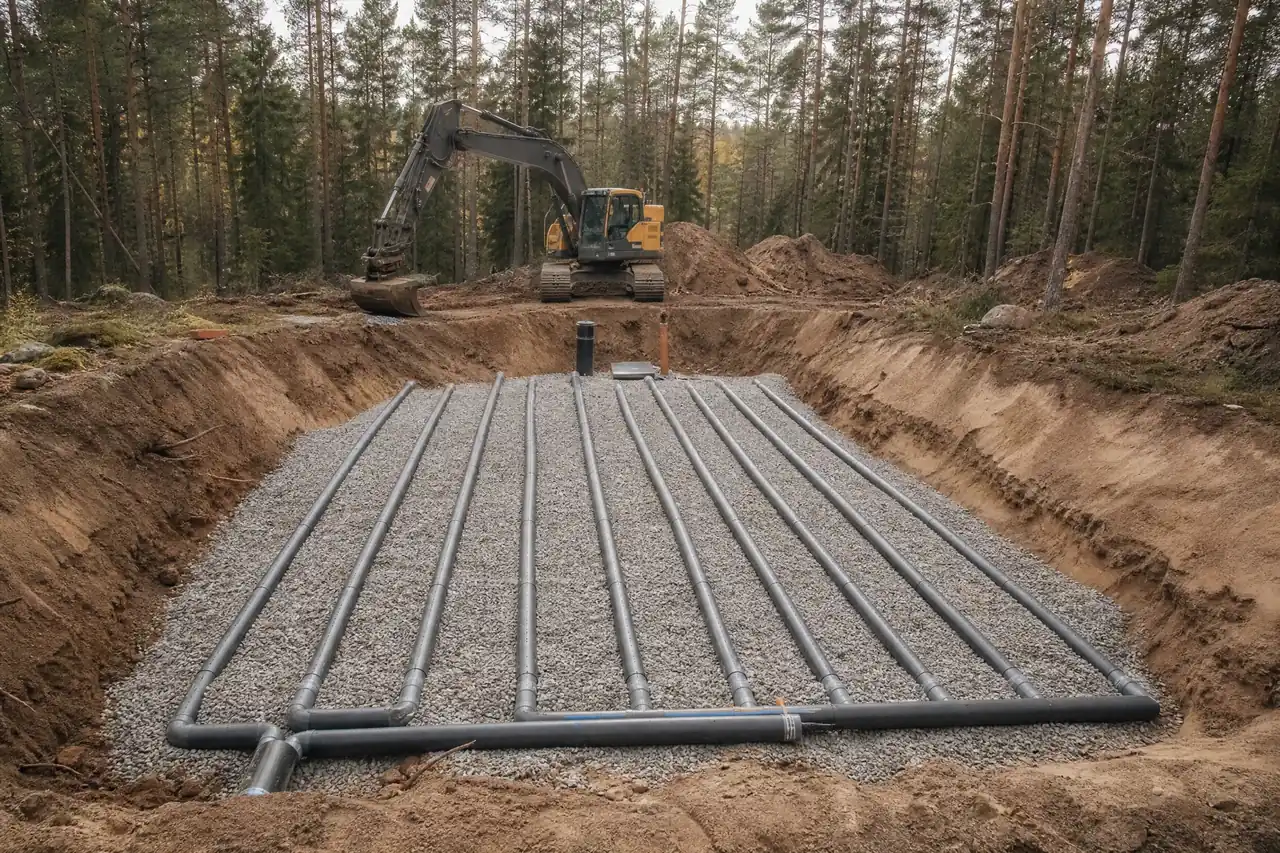Anläggning av infiltrationsbädd med spridningsledningar