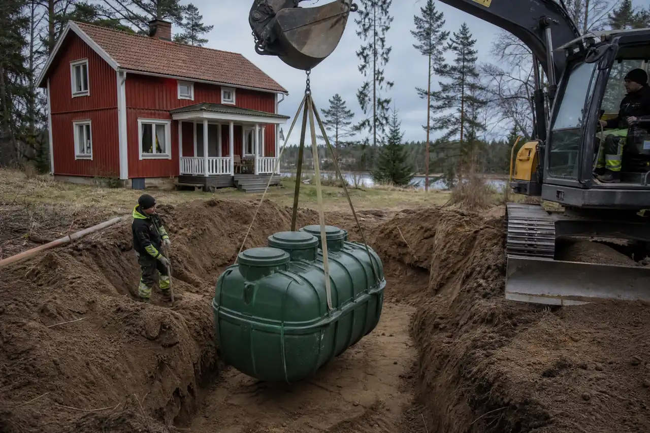 Grävning för vatten och avlopp med nedläggning av VA-ledningar
